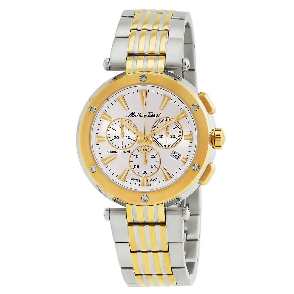Mathey-tissot H912CHBI Neptune Chrono Silver-tone Dial 42 mm Men`s Watch - Two-tone (Silver-tone and Yellow Gold-tone), Dial: Silver-tone, Band: Two-tone (Silver-tone and Yellow Gold-tone)