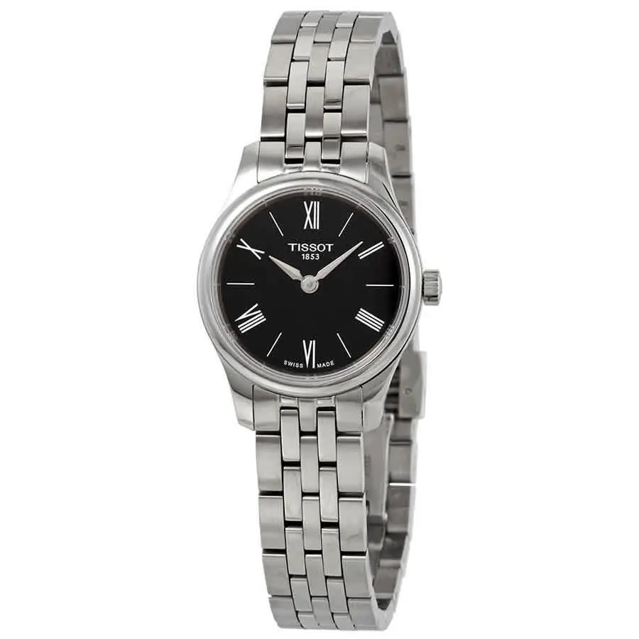Tissot Tradition Black Dial Stainless Steel Ladies Watch T063.009.11.058.00 - Dial: Black, Band: Gray, Bezel: Silver