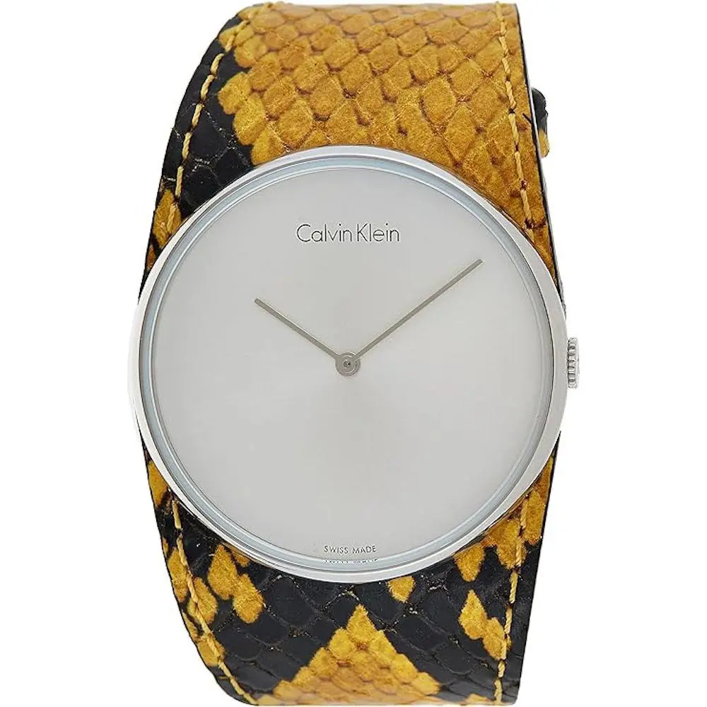 Calvin Klein Spellbound Swiss Made Yellow Black Strap Womens Watch K5V231Z6