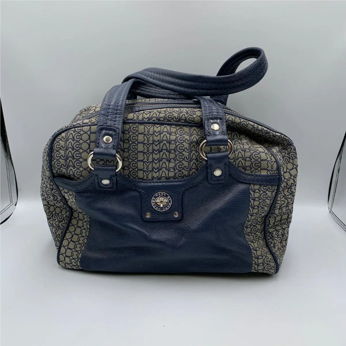 Marc by Marc Jacobs Satchel Bag Indigo Logo Canvas Leather Trim Shoulder Bag