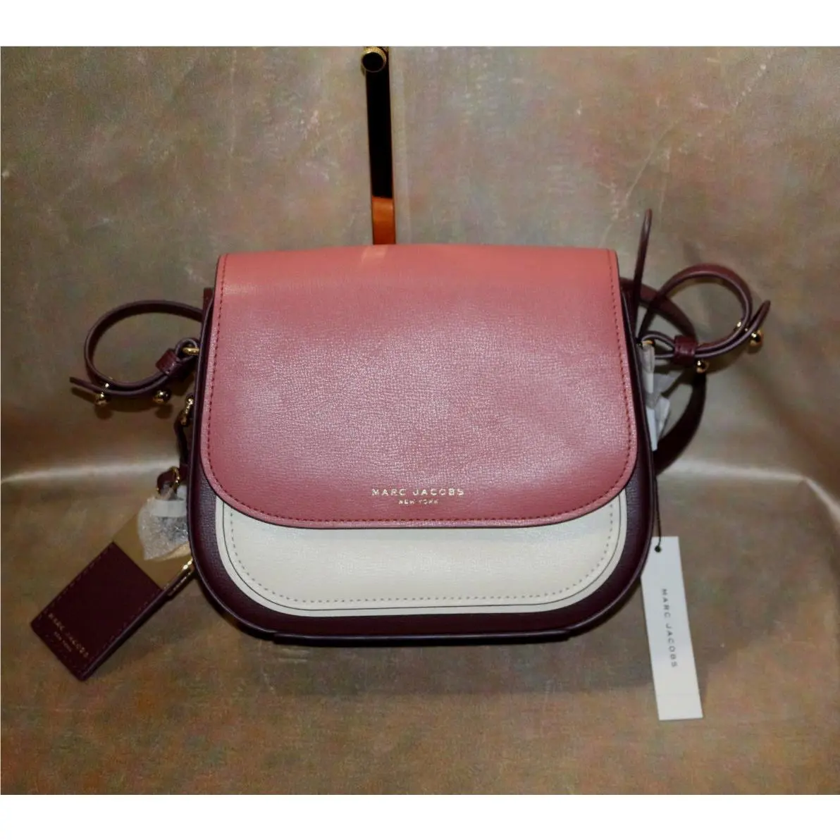 Marc Jacobs Color-blocked Crossbody Leather Saddlebag Gold Hardware-wow