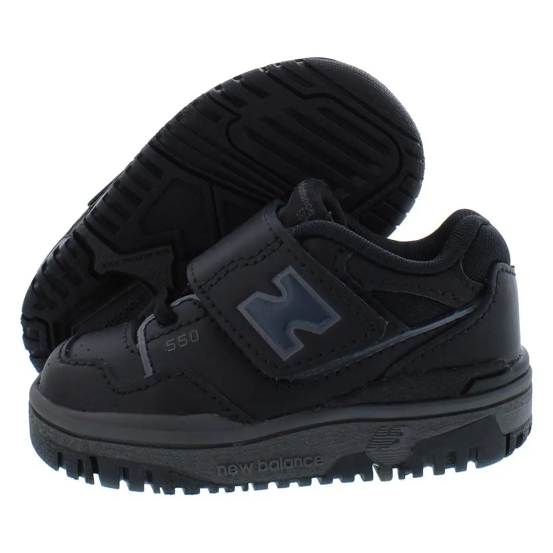 New Balance Kids` 550 Bungee Lace with Top Strap Shoes - Black/black - Black/Black