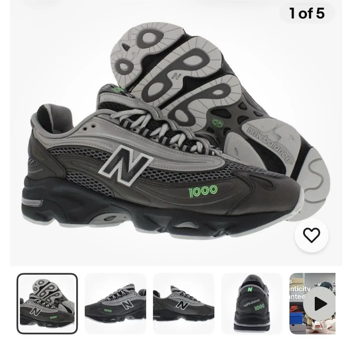 New Balance 1000 Unisex Shoes Size 10.5 Color: Black/grey