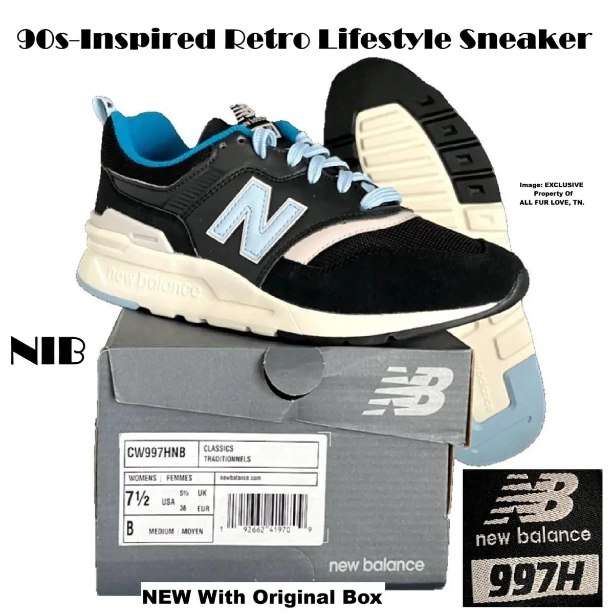 New Balance 997H Womens Sneakers CW997HNB Black Blue Retro Shoes 7.5
