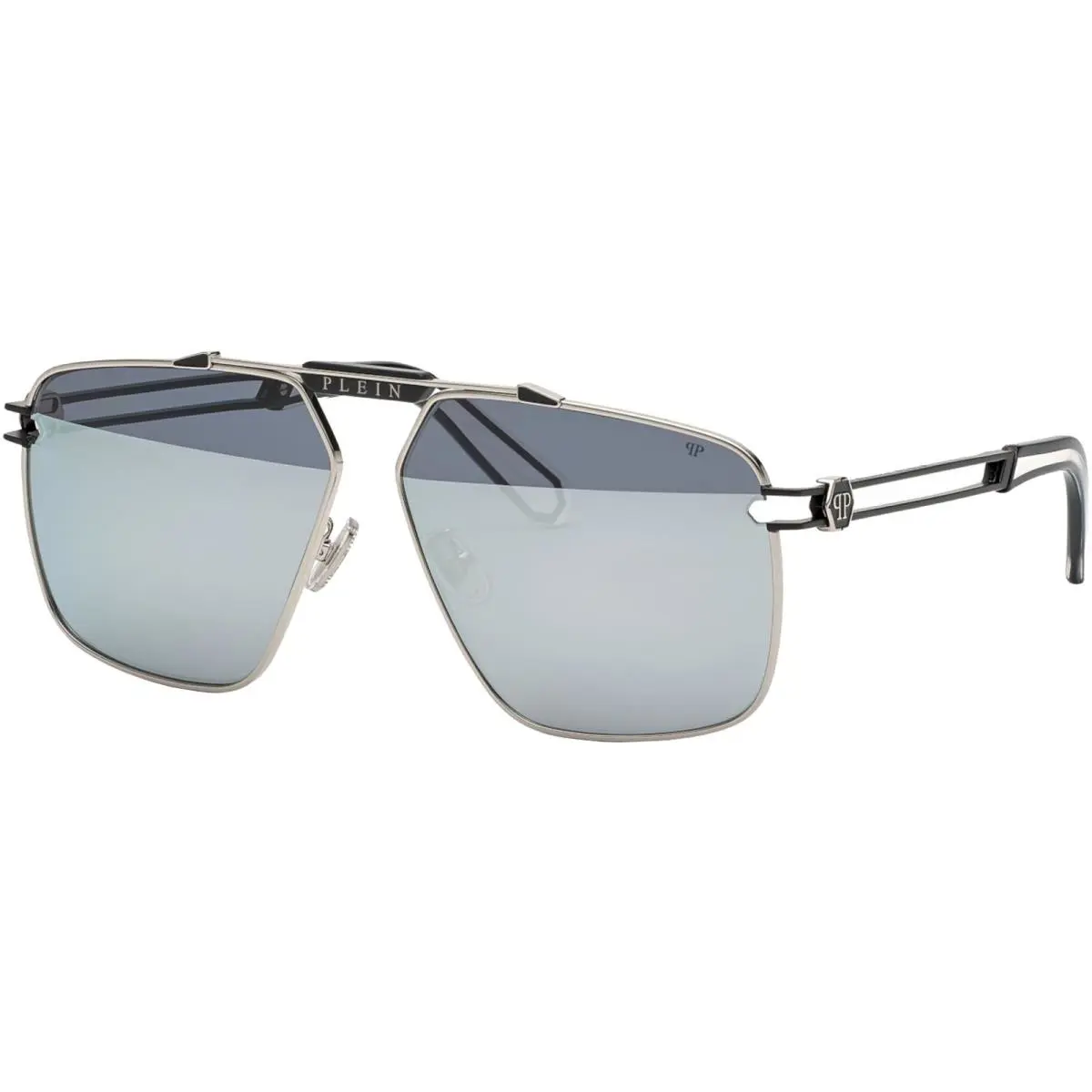 Men`s Titanium Navigator Sunglasses SPP049M63K07X - Made in Italy by Philipp Plein