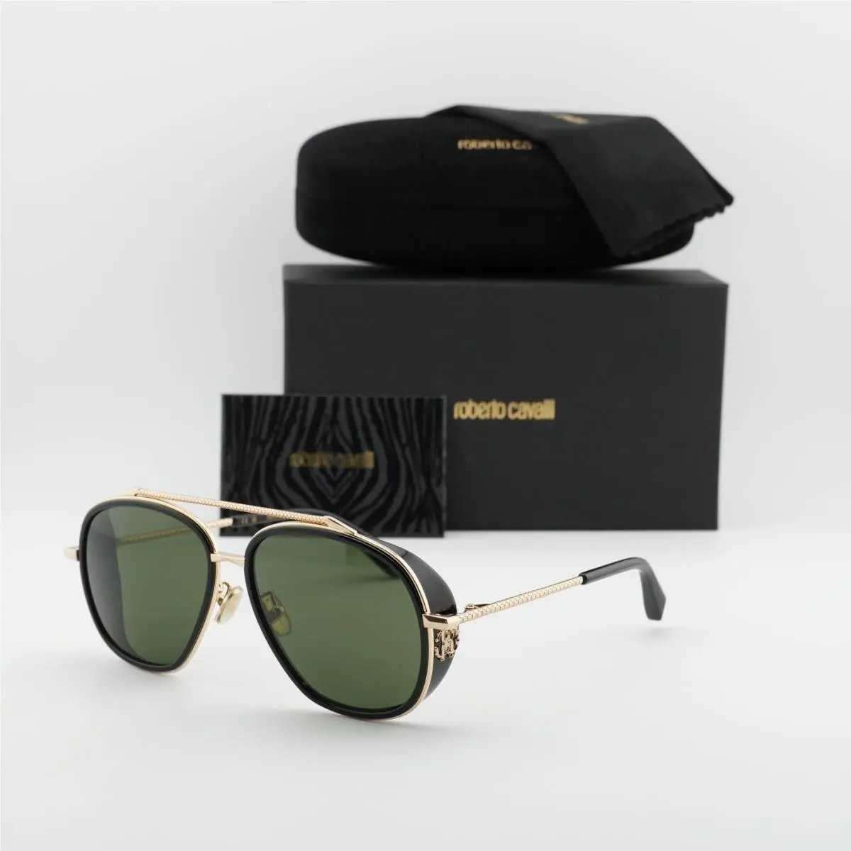 Roberto Cavalli SRC008M 0300 Sunglasses Rose Gold Frame Green Lenses 59mm