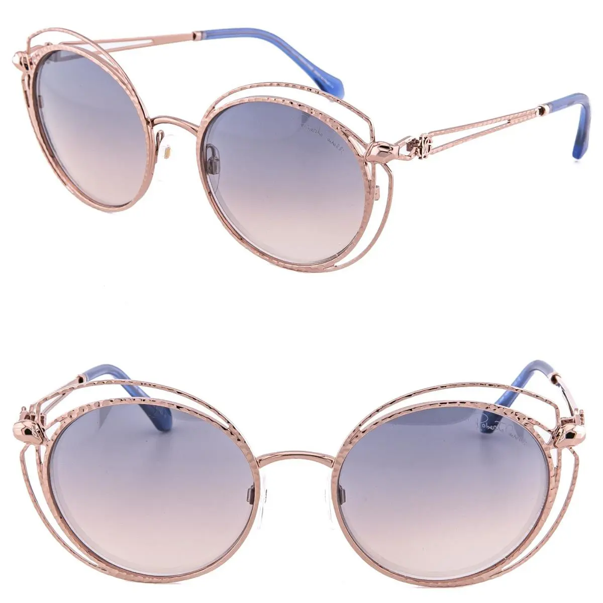 Roberto Cavalli 1030 RC1030S Cascina Snake Metal Rose Gold Blue Sunglasses