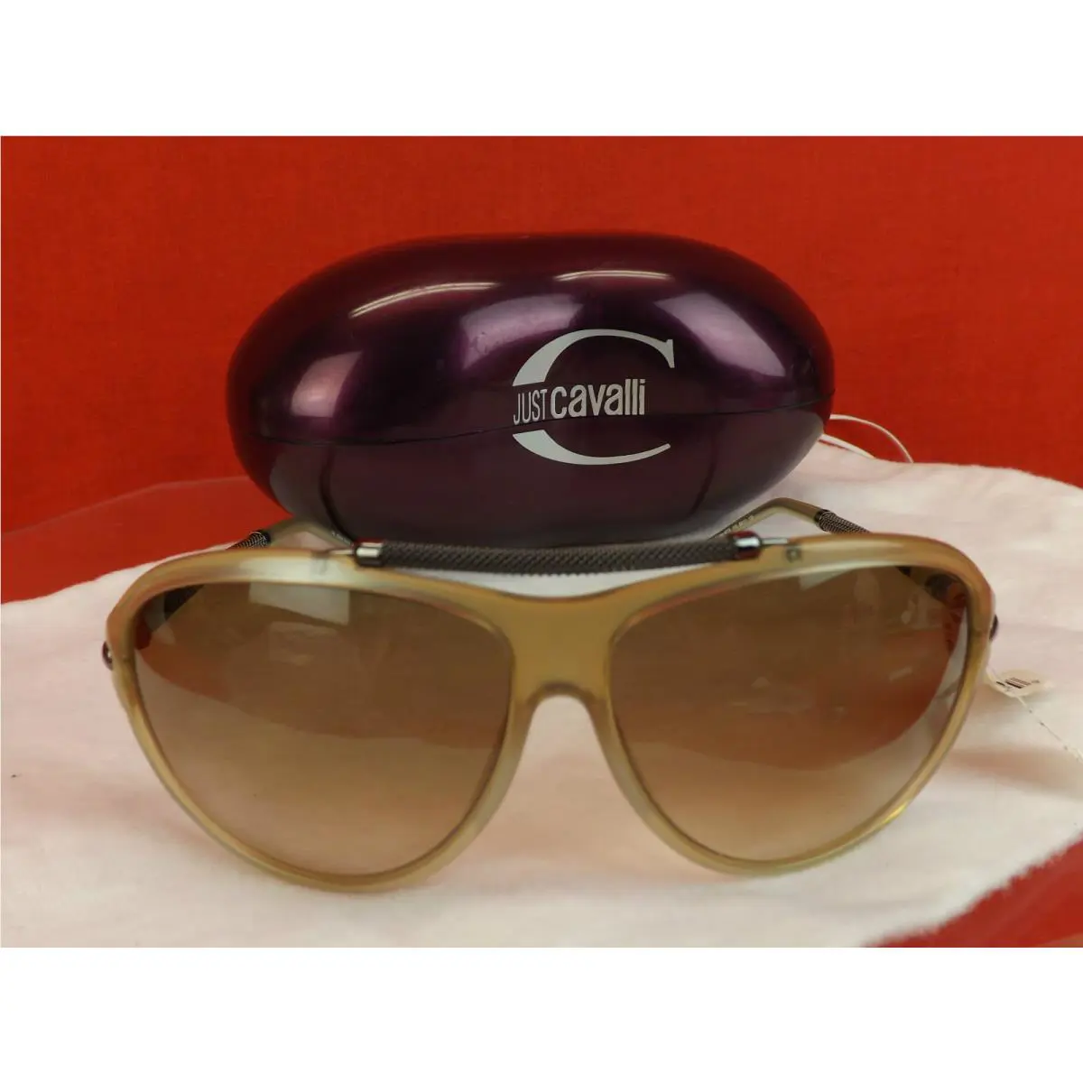 Roberto Cavalli Priamo 401S Beige Metal Chain Aviator Sunglasses Italy