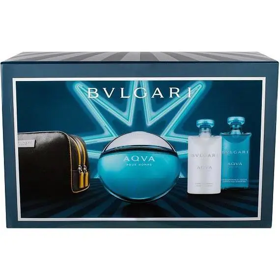Bvlgari Aqva Pour Homme 4PC Set Edt Spray 3.4 OZ + A/s Balm + S/g + Bag