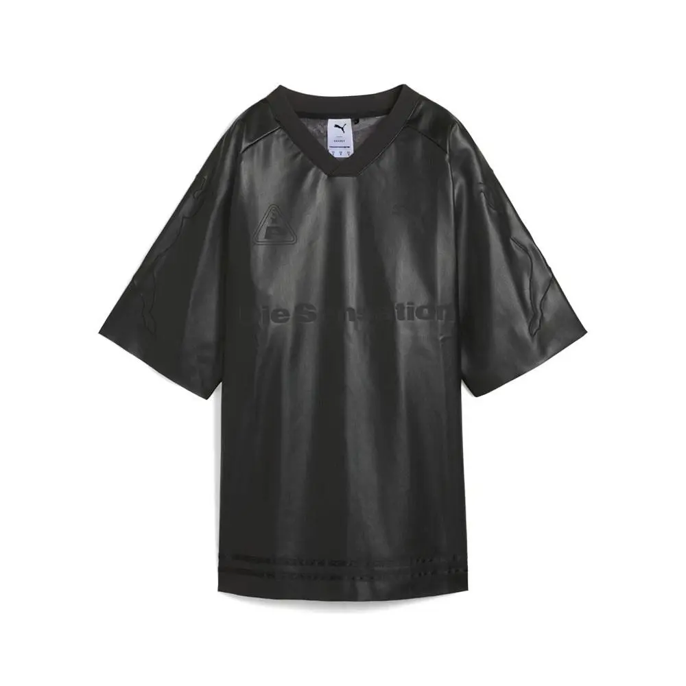 Puma clothing - PUMA Special Items Pleather V Neck Long Sleeve Replica Jersey - 62994101 - Black 4