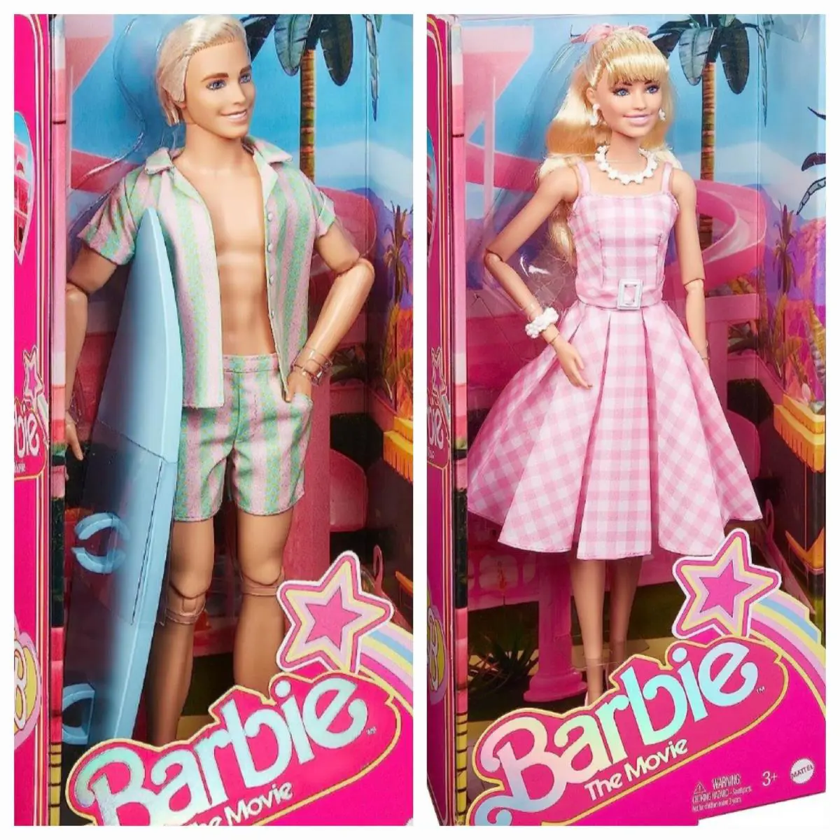 2 Barbie The Movie Collectible Doll Margot Robbie Ken Ryan Goslin Beach Clothes