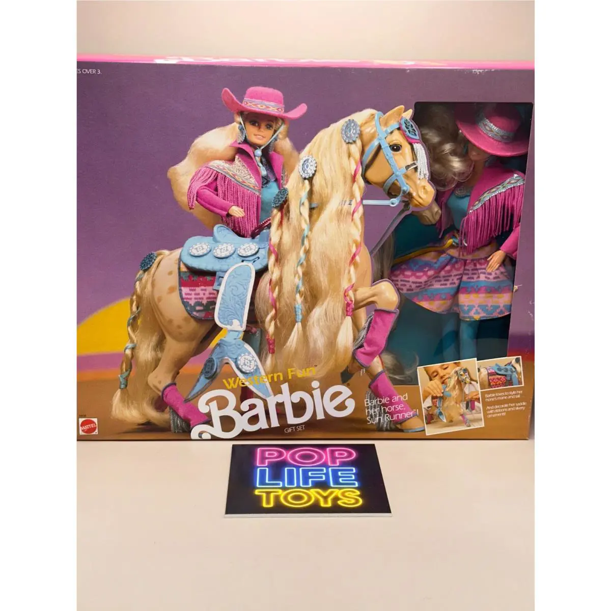 Vintage 1990 Mattel “western Fun Barbie Sun Runner Horse Giftset” 5408 Nrfb