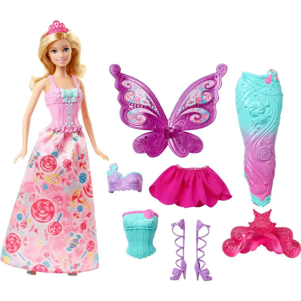 Barbie Fairytale Gift Set with Doll and 3 Colorful Outfits Mermaid Fairy Royal