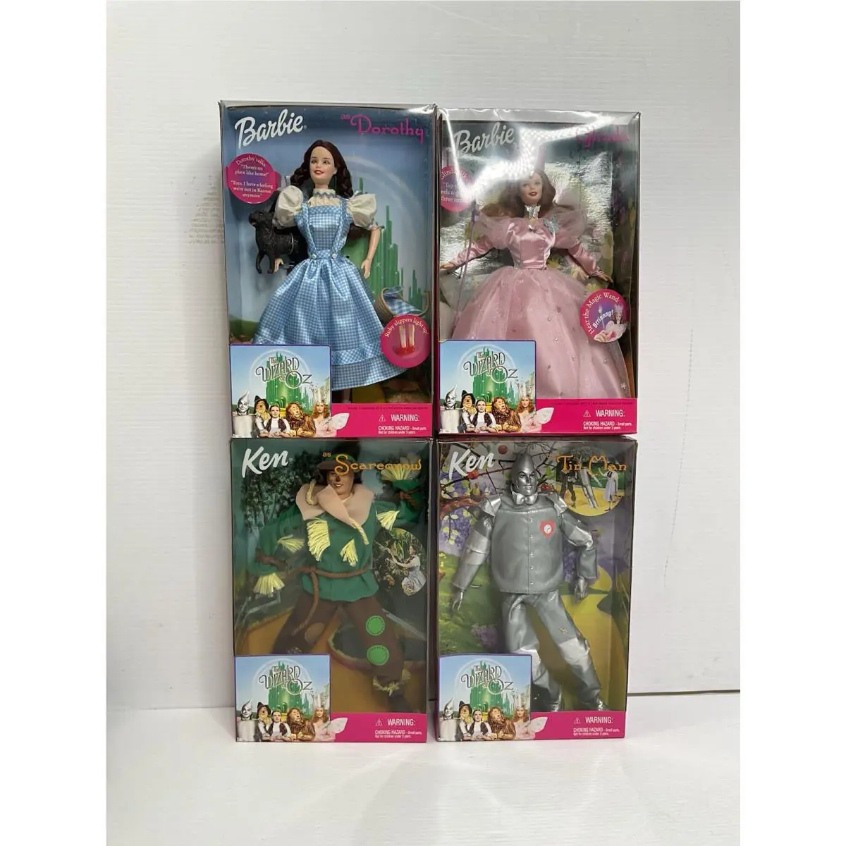 1999 Mattel Barbie Wizard of Oz Set Of 4 Dorothy Glinda Scarecrow Tin Man