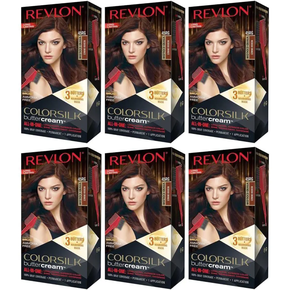 6-pk Revlon Colorsilk Buttercream Hair Dye 45RG Reddish Bronze Hair Color 1.6