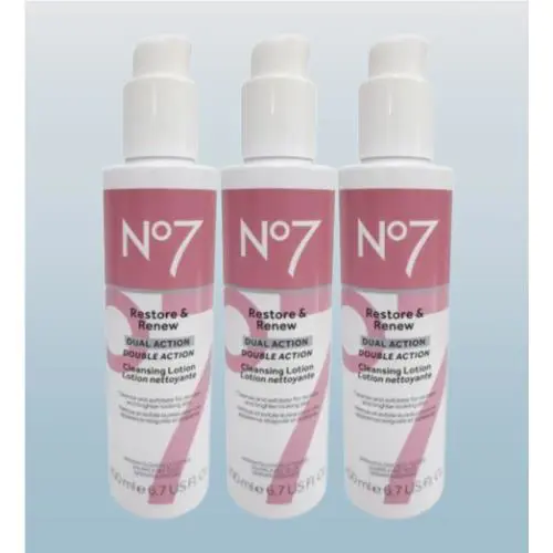 NO7 Restore Renew Dual Action Cleansing Lotion 6.7 OZ Nwob Lot OF 3