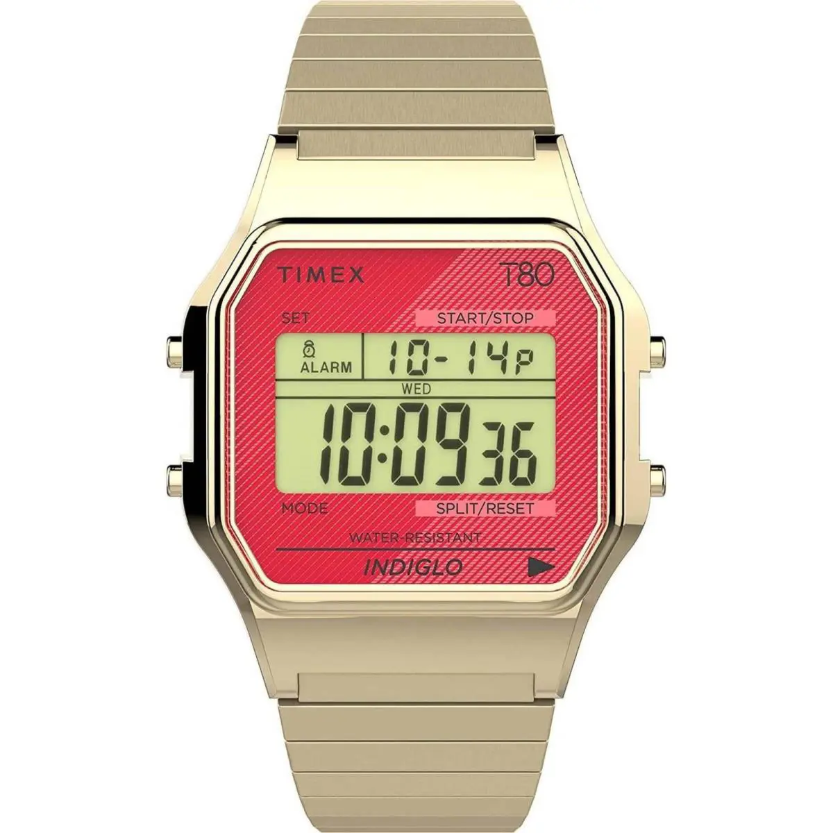Timex Unisex Watch T80 Alarm Digital Dial Yellow Gold Steel Bracelet TW2V19200YB