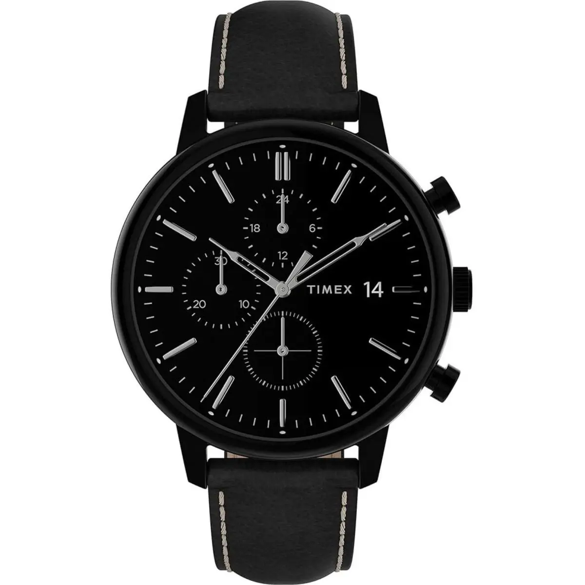Timex Men`s Watch Chicago Chronograph Black Dial Leather Strap Date TW2U39200VQ - Dial: Black, Band: Black