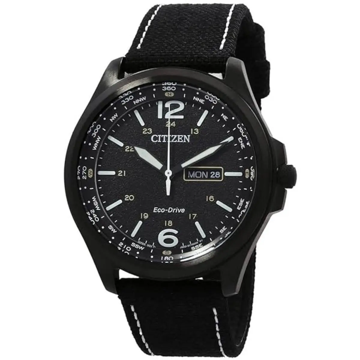 Citizen Men`s Watch Classic Eco-drive Black Dial Canvas Strap Date AW0115-03E