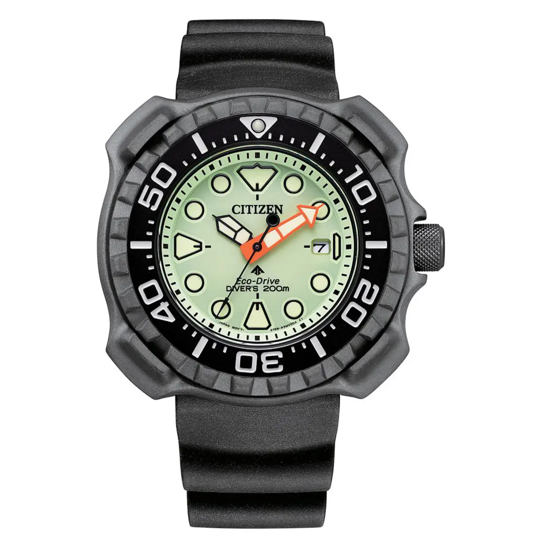 Citizen Titanium Promaster Green Dial Dive BN0227-25X Eco Drive Sports Watch - Dial: Green, Band: Black, Bezel: Gray