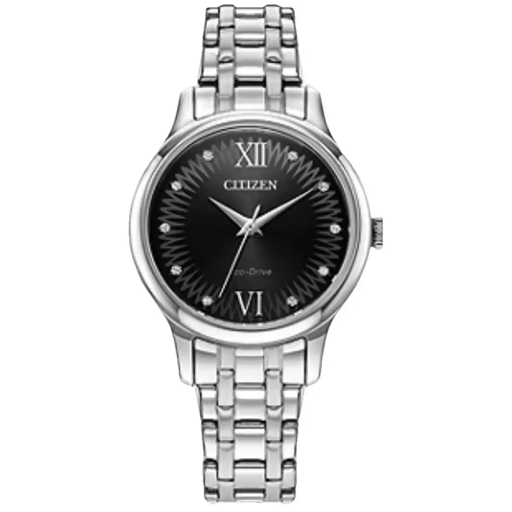 Citizen Eco Drive Ladies Classic Watch EM0891-58E Black Dial Stainless