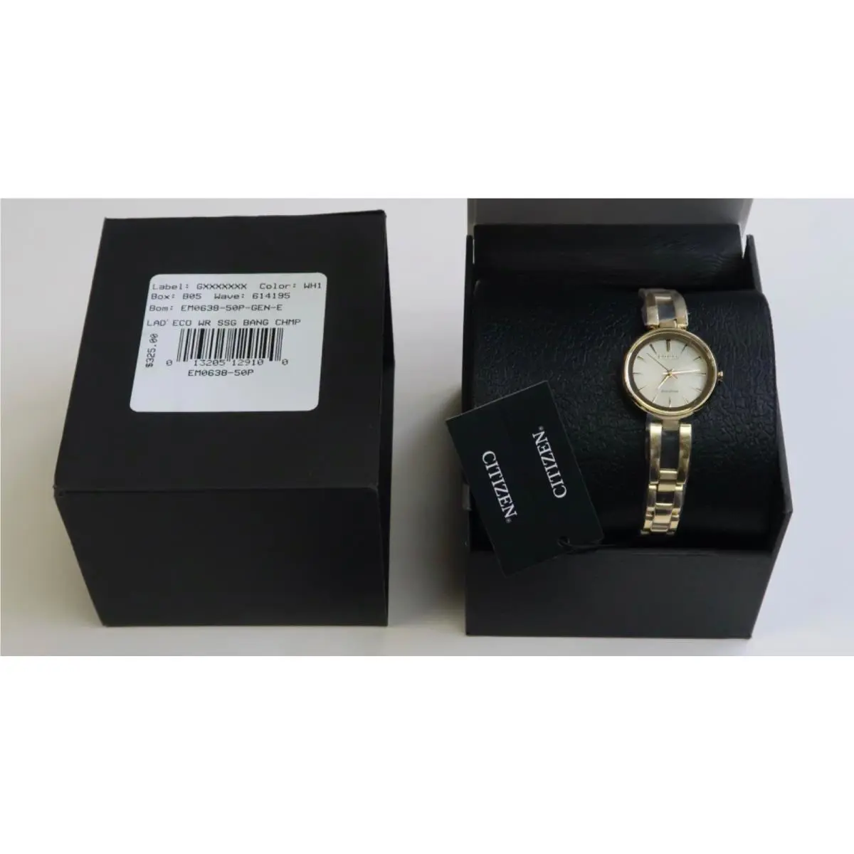 Citizen Axiom Eco Drive Women`s Gold Tone Champagne Dial Watch EM0638-50P