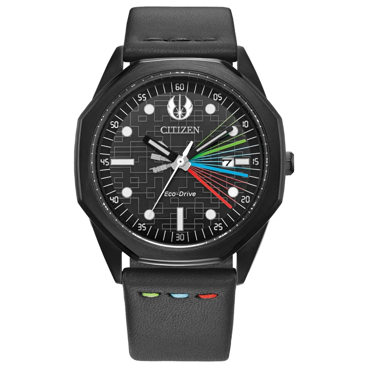 Citizen Star Wars Jedi Master BM7498-00W Black Dial Leather 41MM Mens Watch - Dial: Black, Band: Black, Bezel: Black