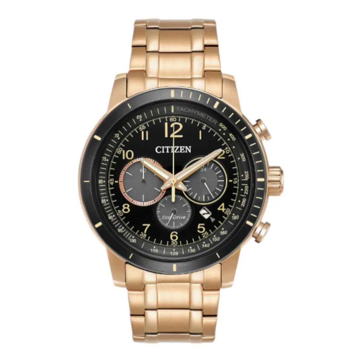 Citizen CA4359-55E Men`s Eco-drive Brycen Black Dial 44 mm Watch - Dial: Black, Band: Gold, Bezel: Black
