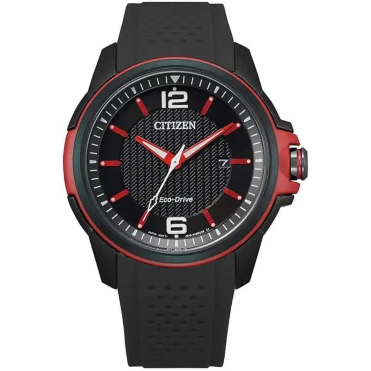 Citizen Men`s Watch Eco-drive Black and Red Case Polyurethane Strap AW1658-02E