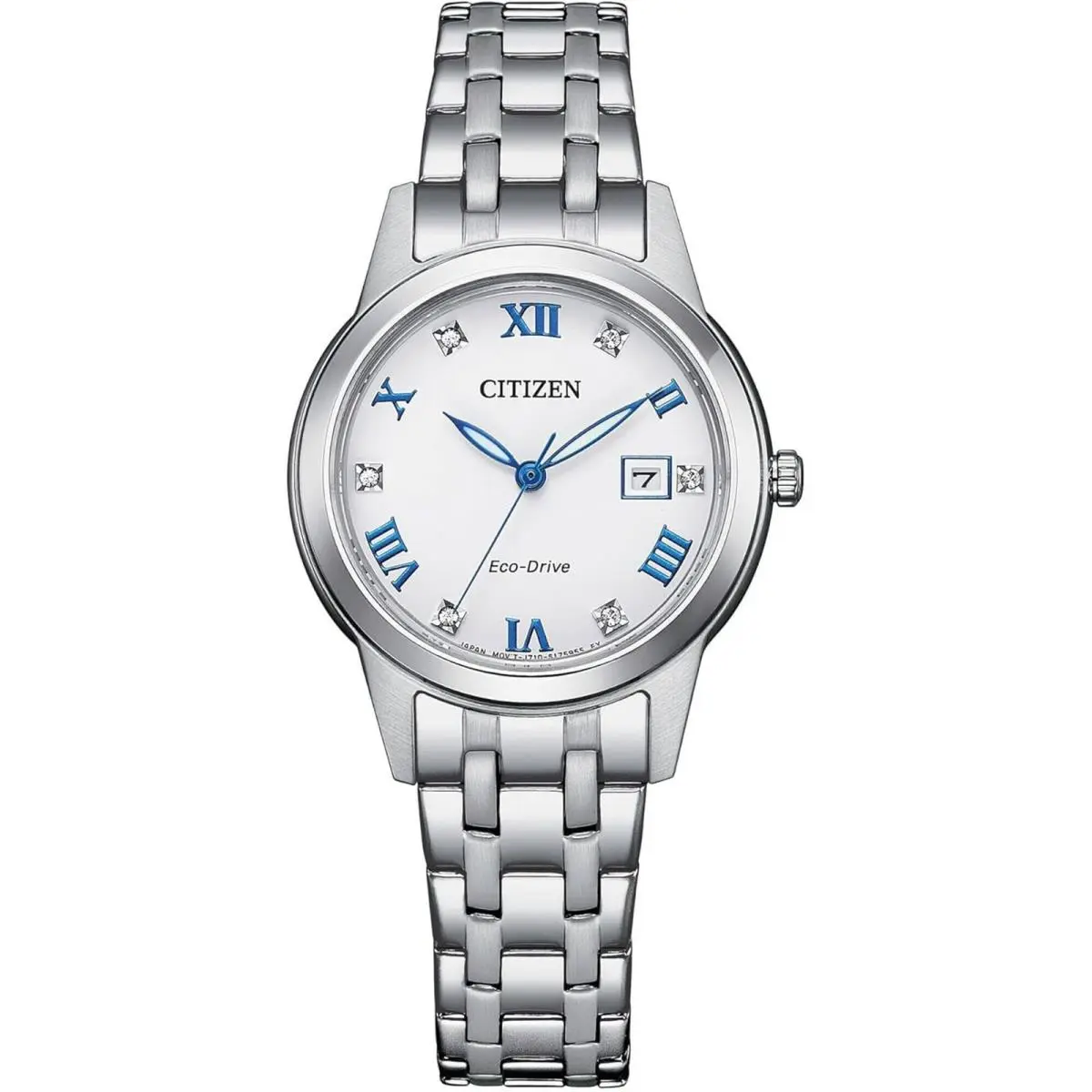 Citizen Women`s Watch Eco-drive White Dial Silver Bracelet Diamond FE1240-57A - Dial: White, Band: Silver