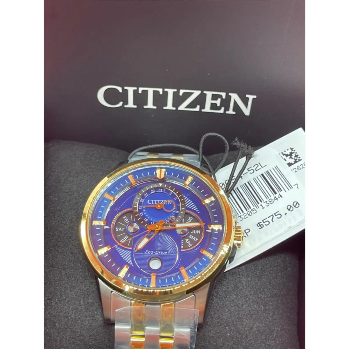 Eco Drive Citizen Calendrier Moonphase 2 Tone Stainless Steel Watch BU0054