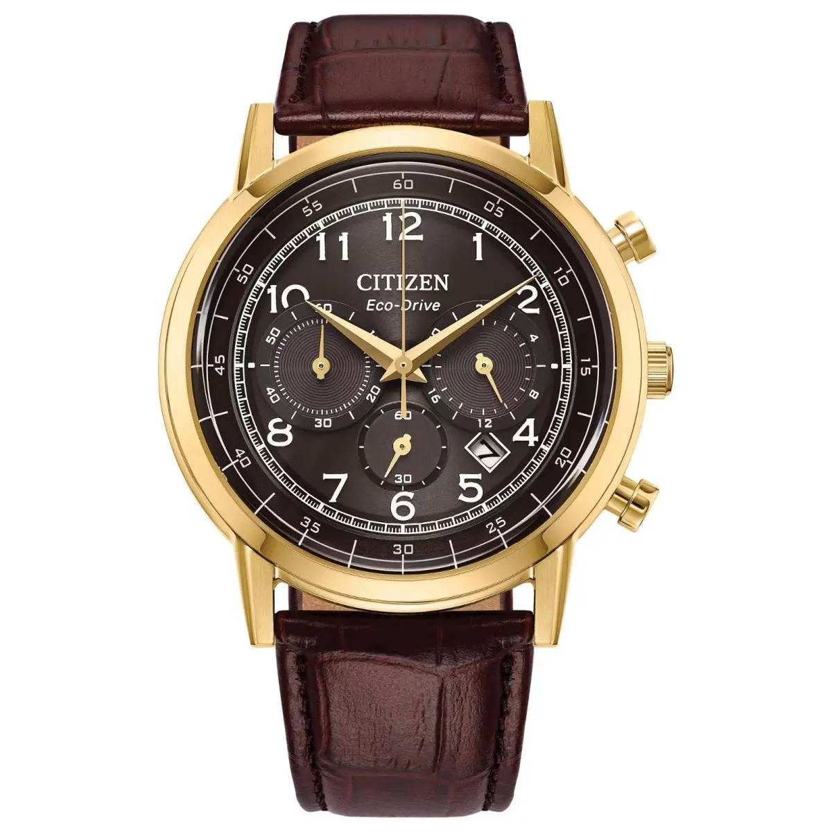 Citizen Eco Drive Classy Men Chronograph Brown Leather 42MM Watch CA4632-07E