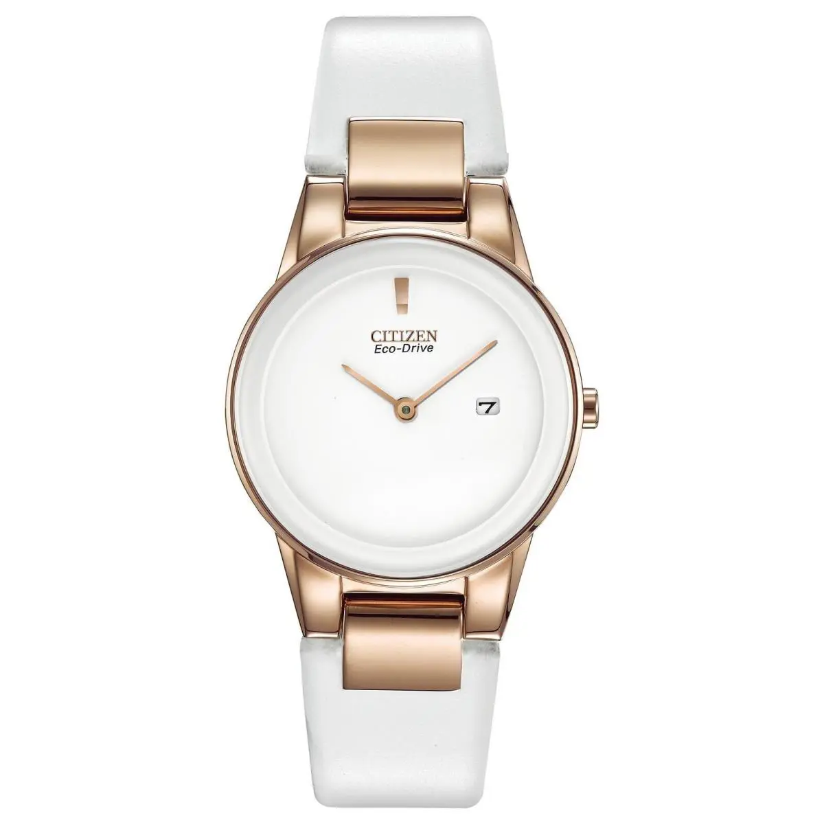 Citizen GA1053-01A Ladies Eco-drive Axiom White Dial Strap 30 mm Watch - Dial: White, Band: White, Bezel: Gold