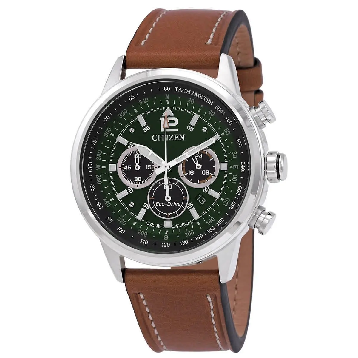 Citizen Avion Chronograph Green Dial Men`s Watch CA4477-08X - Green, Dial: Green, Band: Brown