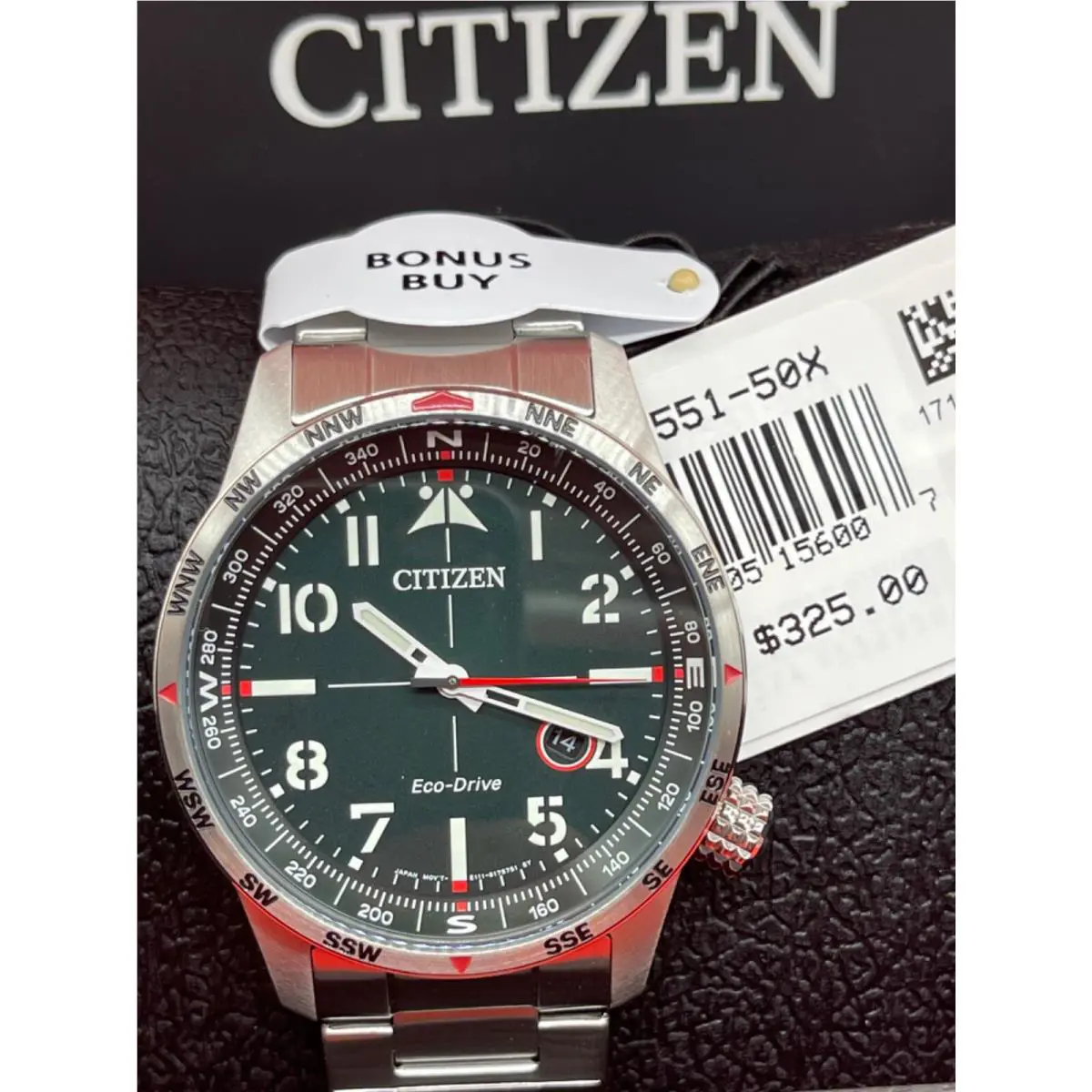 Citizen Eco-drive Avion Stainless Steel Men Watch x BM7551-50X Box