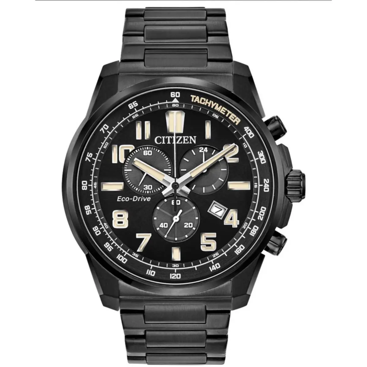 Citizen Men`s Watch Brycen Eco-drive Chronograph Black Dial Bracelet AT2375-51E - Dial: Black, Band: Black