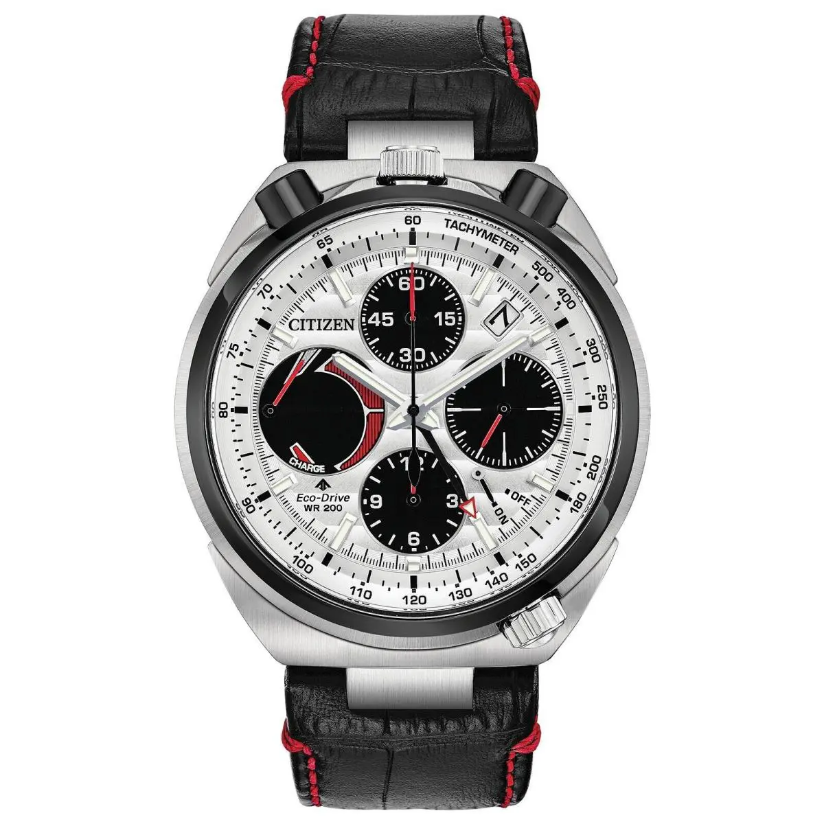 Citizen AV0071-03A Men`s Promaster Tsuno Chronograph Racer Watch - Dial: Silver, Band: Red, Black