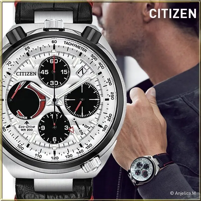 Citizen AV0071-03A Eco-drive Promaster Tsuno Racer Wristwatch - Silver - Dial: Silver, Band: Red, Black