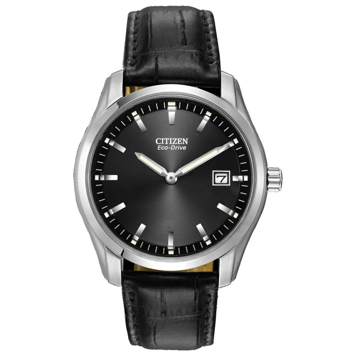 Citizen AU1040-08E Men`s Corso Eco-drive Leather Band Black Dial Date Watch - Dial: Black, Band: Black, Bezel: Silver