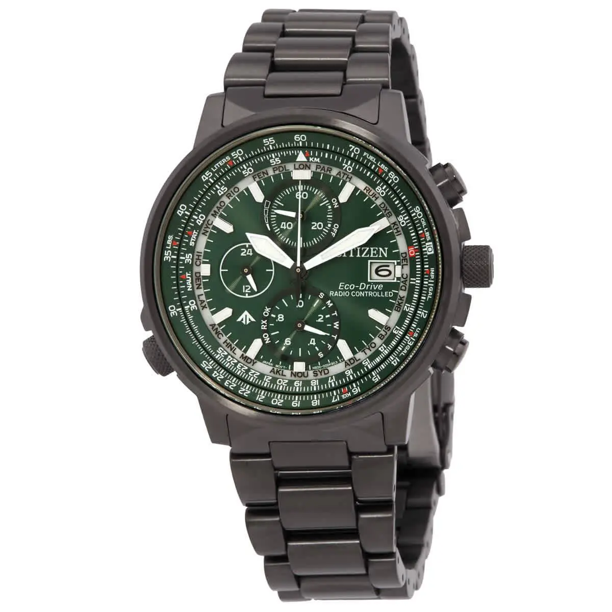 Citizen Promaster Chronograph Green Dial Men`s Watch AT8304-57W - Green, Dial: Green, Band: Gray