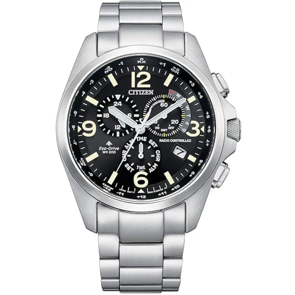 Citizen Men`s Watch Promaster Land Alarm Black Dial Steel Bracelet CB5921-59E