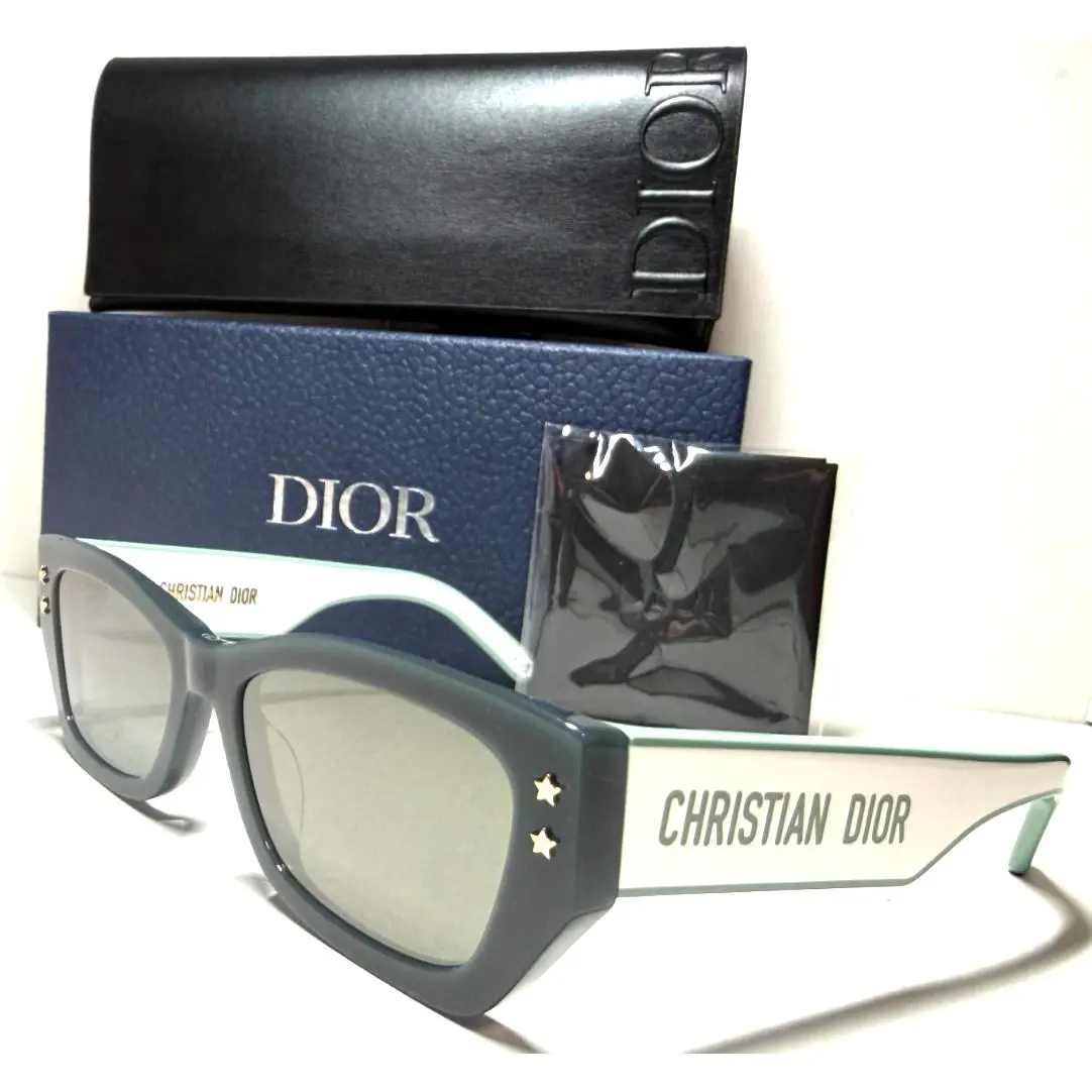 Christian Diorpacific S2U 55A7 Dark Green/green Mirror Lens Sunglasses 53-17 - Frame: DARK GREEN WITH WHITE TEMPLES, Lens: GREEN FLUSH MIRROR