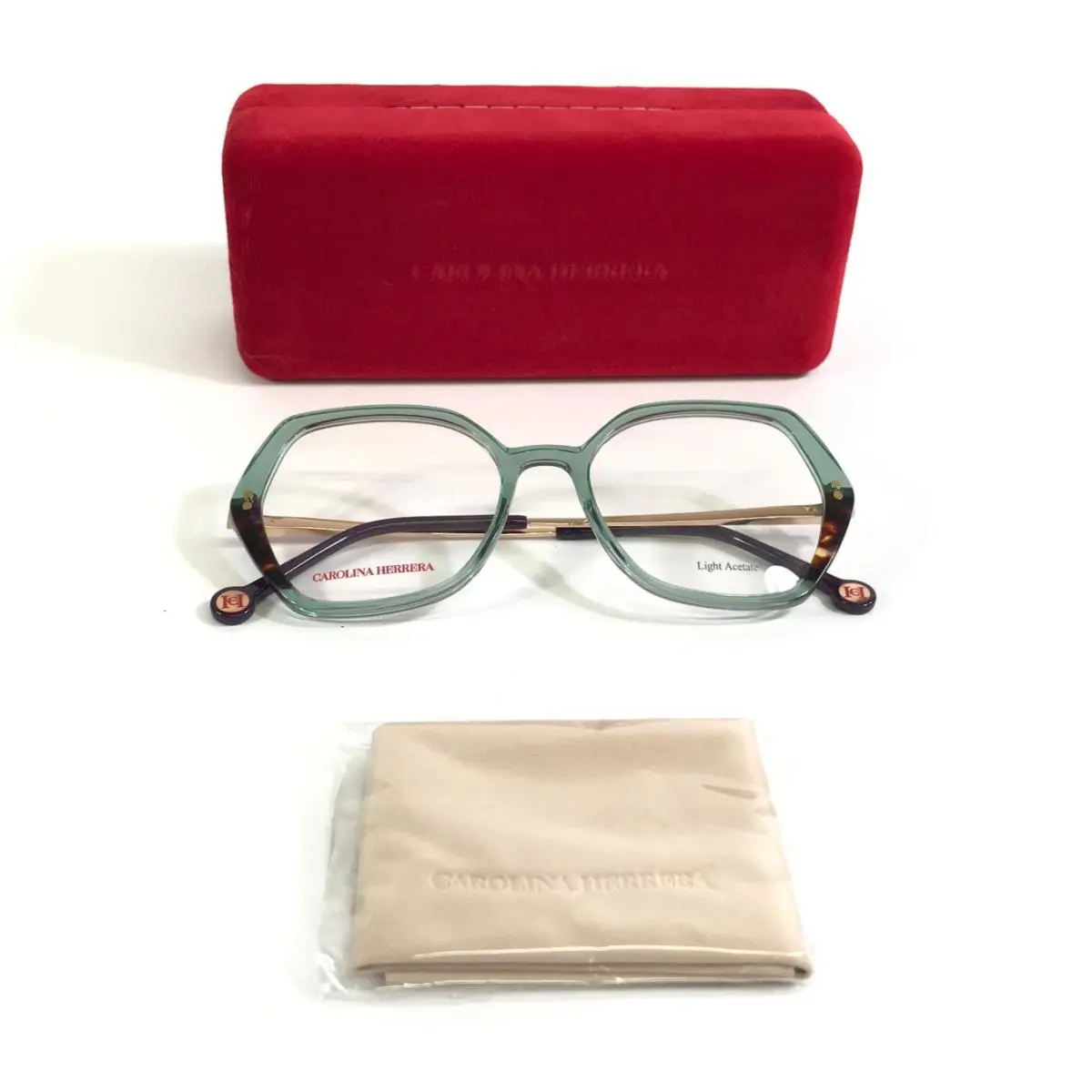 Caroline Herrera Eyeglasses Frames HER0205 Xgw Green Tortoise Gold 53-18-145