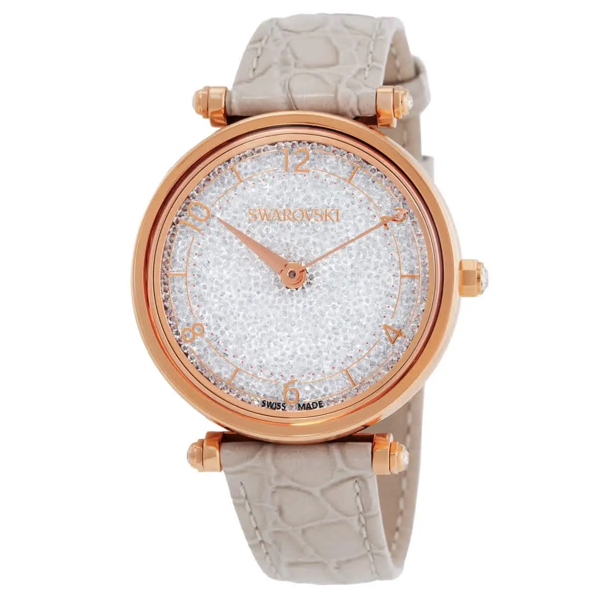 Swarovski Crystalline Wonder Leather Strap Pvd Rose Gold Beige Crystal - Silver tone, Band: Beige, Bezel: Rose Gold