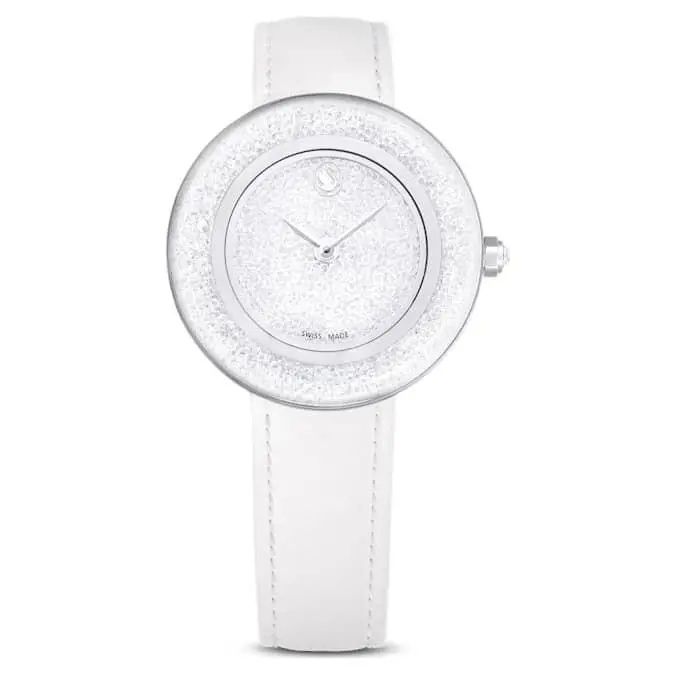Swarovski 5668887 Crystalline Lustre White Dial Leather Straps Womens Watch - Dial: White, Band: White, Bezel: Silver