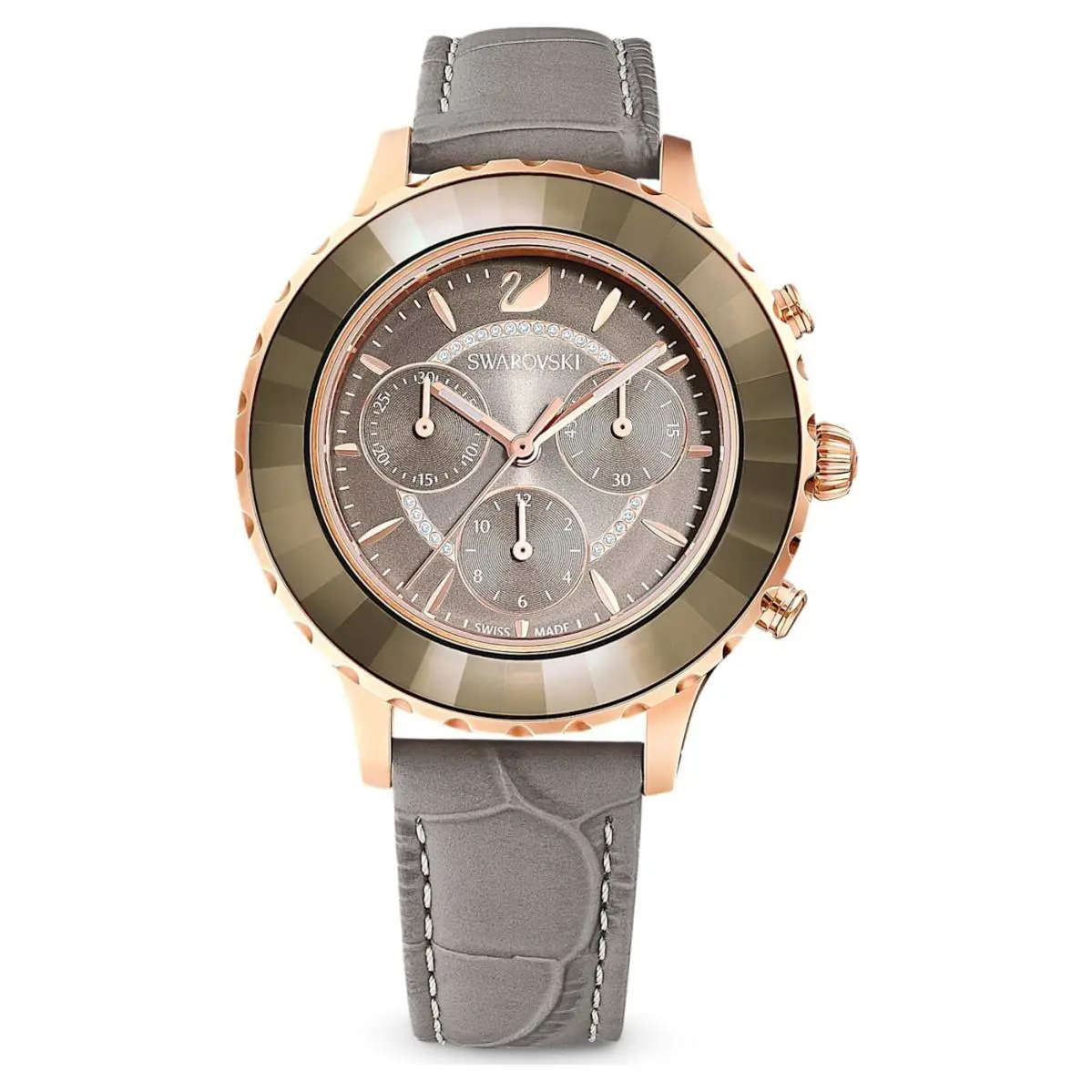 Swarovski Octea Lux Chrono Watch Leather Strap Gray Rose Gold-tone 5452495