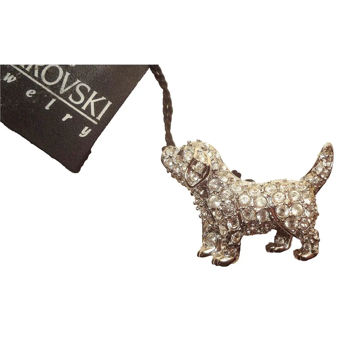 Swarovski - Vintage -nos Retired - Pave Crystal Rhodium Puppy Dog Pin - Pristine