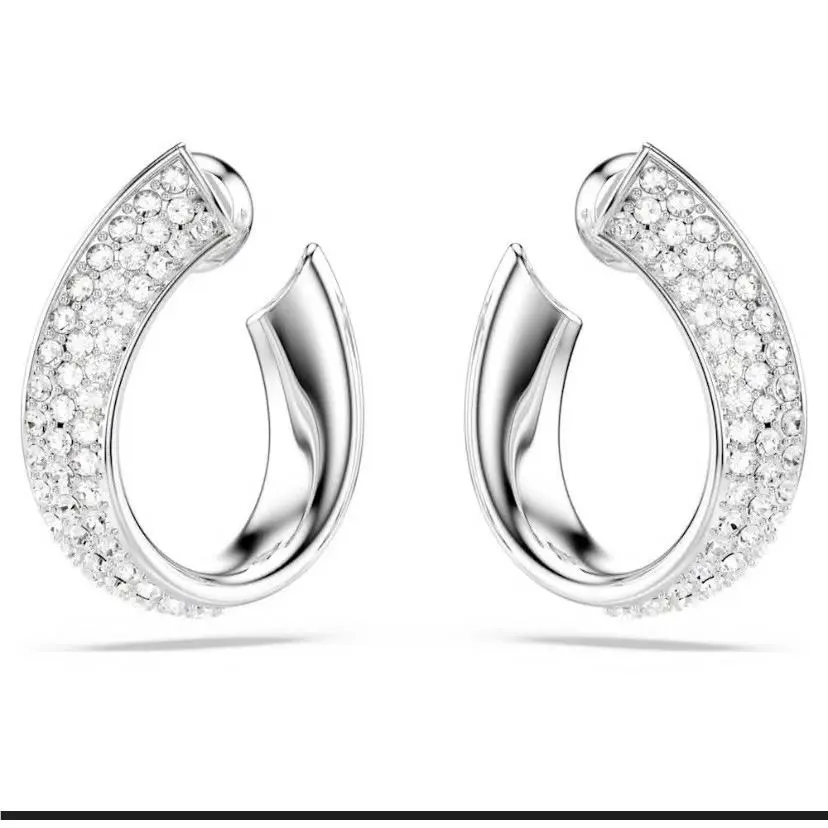 Swarovski Exist Hoop Earrings Small White Rhodium Plated 5637563