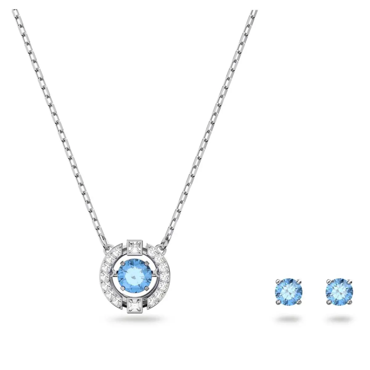 Swarovski Sparkling Dance Set Round Cut Blue Rhodium Plated 5480485