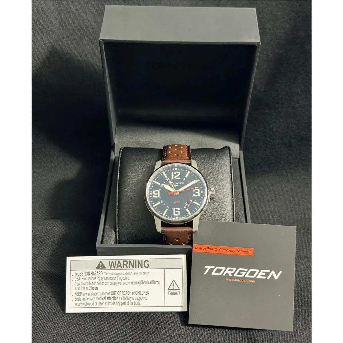 TN-1289 T57 Gmt Sapphire 41mm Brown Leather Strap Watch by Torgoen